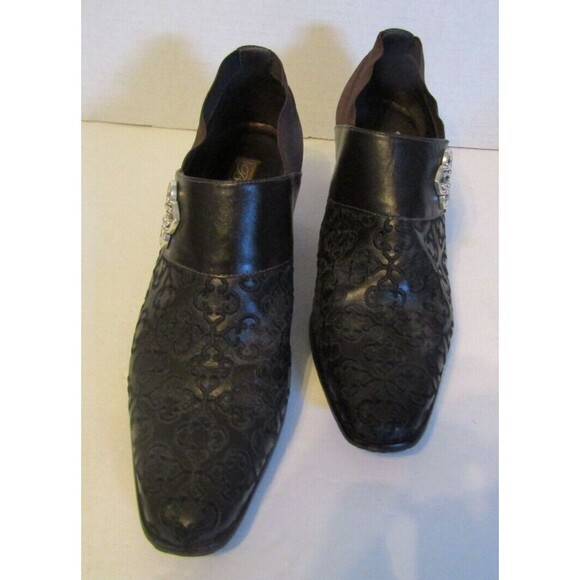 Brighton Theta Booties Black Leather Ankle Boots Slip On Retails $270 Womens 8 - Picture 4 of 10